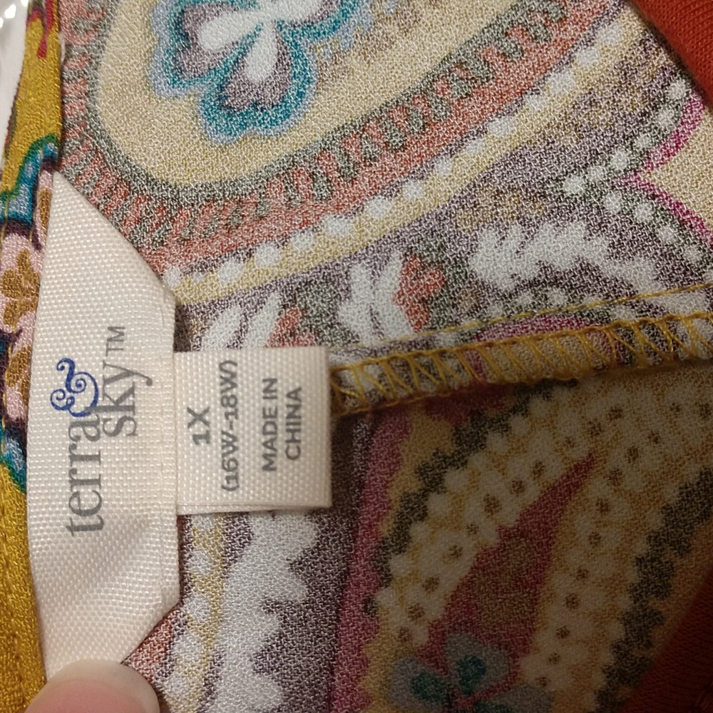 ๐ทNWT Terra & Sky 1X Tank and Kimono Matching Set Gold Paisley Print - Picture 4 of 9